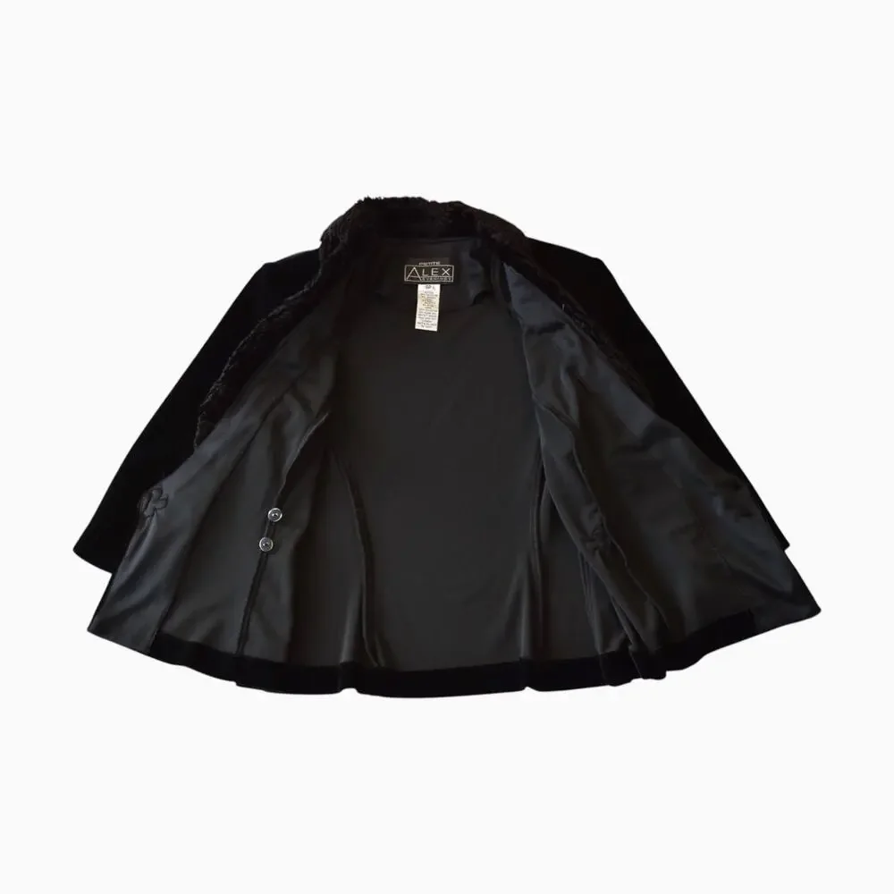Vintage 90s Black Velvet Jacket, Minimalist Evening Blazer